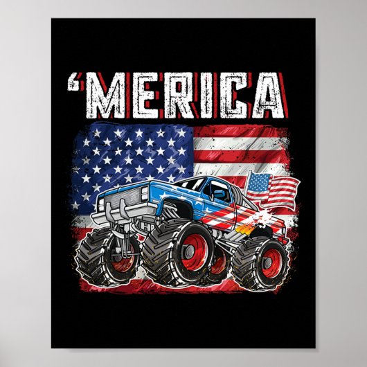 Monster Truck USA Flag Merica Mannen Boys 4th of J Poster (Voorkant)
