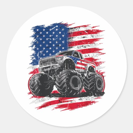 Monster Truck USA Ronde Sticker (Voorkant)