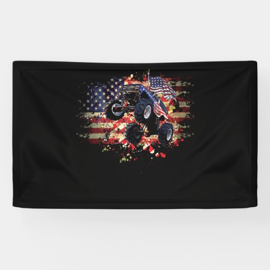 Monster Truck USA Vlag Patriotic Independence Spandoek (Horizontaal)