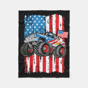 Monster Truck Usa Vlag Patriottische Jongens Manne Fleece Deken