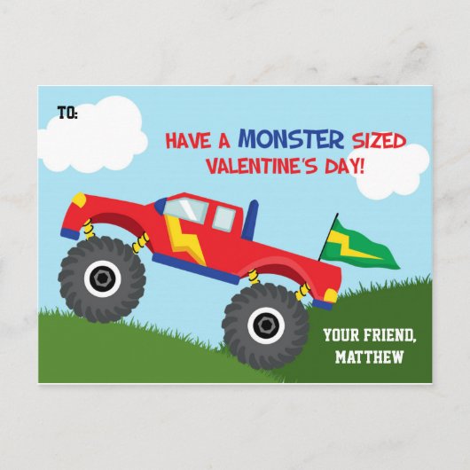 Monster Truck Valentijnsdag Kaart Kinder (voor jon (Voorkant)