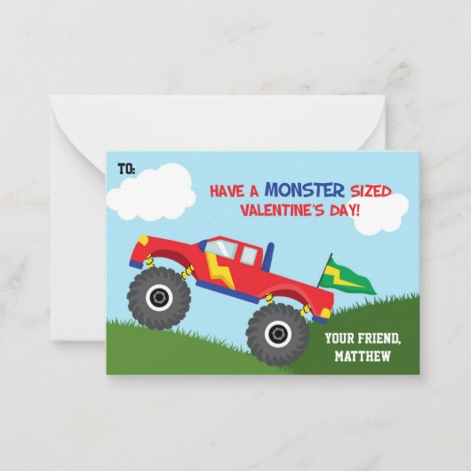 Monster Truck Valentijnsdag Kaart Kinderen (Boys) Notitiekaartje (Voorkant)
