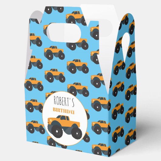 Monster Truck Vehicle - Naam aangepaste laadborden Bedankdoosjes (Geopend)