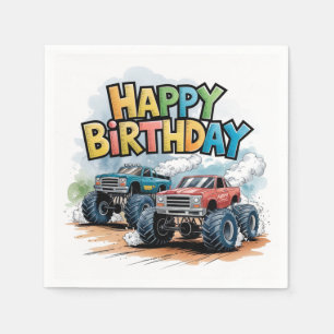Monster Truck Verjaardag Bash Waterverf Art Servet