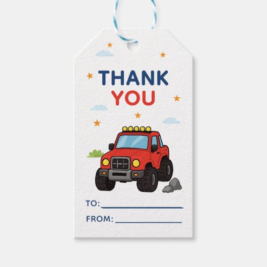 Monster Truck Verjaardag Bedankt Cadeaulabel (Voorkant)