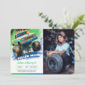 Monster Truck Verjaardag Foto Kaart (Staand voorkant)