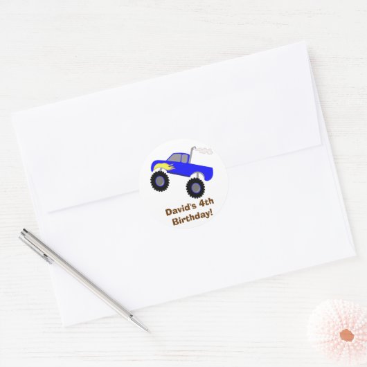 Monster Truck Verjaardag Gepersonaliseerde Sticker (Envelop)