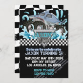 Monster Truck Verjaardag Uitnodiging-Blauwe Haai Kaart (Voorkant / Achterkant)