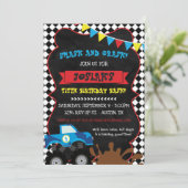 Monster Truck Verjaardag Uitnodiging Geruite Vlag (Staand voorkant)