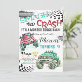 Monster Truck Verjaardag uitnodiging, Jongens Truc Kaart (Staand voorkant)