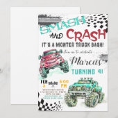 Monster Truck Verjaardag uitnodiging, Jongens Truc Kaart (Voorkant / Achterkant)