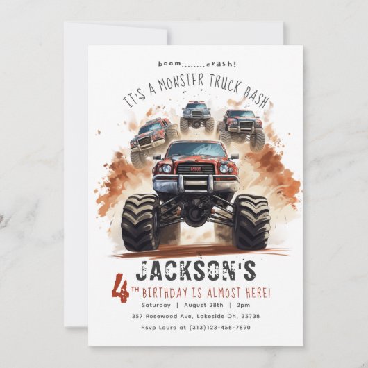 Monster Truck Verjaardag uitnodiging | Monstertruc (Voorkant)