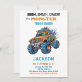 Monster Truck Verjaardag Uitnodigingen Blauw (Voorkant)