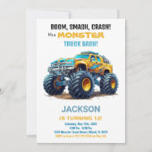Monster Truck Verjaardag Uitnodigingen Geel (Voorkant)