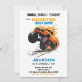 Monster Truck Verjaardag Uitnodigingen Groen Blauw (Voorkant)