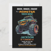 Monster Truck Verjaardag Uitnodigingen Groen Zwart (Voorkant)