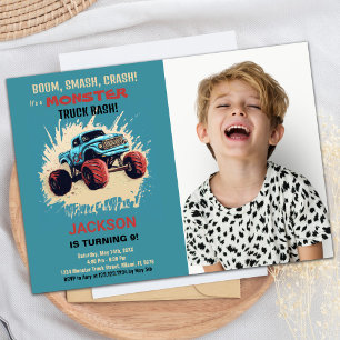Monster Truck Verjaardag Uitnodigingen Groene w Fo
