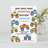 Monster Truck Verjaardag Uitnodigingen Kleuren (Staand voorkant)