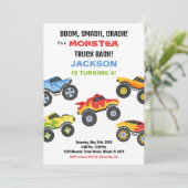 Monster Truck Verjaardag Uitnodigingen Kleuren (Staand voorkant)