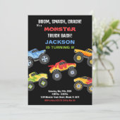 Monster Truck Verjaardag Uitnodigingen Trucks (Staand voorkant)