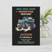 Monster Truck Verjaardag Uitnodigingen Zwart (Staand voorkant)