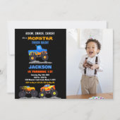 Monster Truck Verjaardag Uitnodigingen Zwart Foto (Voorkant)