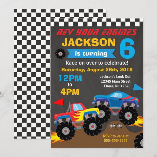Monster Truck Verjaardagsfeest Kaart (Voorkant / Achterkant)