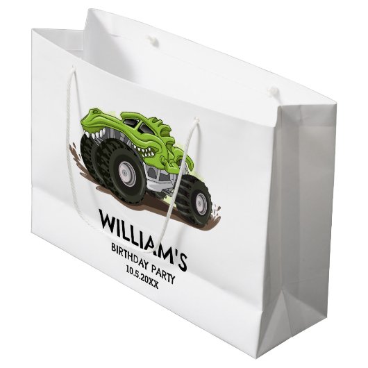 Monster Truck Verjaardagsfeest Minimale Jongens Ve Groot Cadeauzakje (Voorkant Gekanteld)