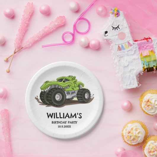 Monster Truck Verjaardagsfeest Minimale Jongens Ve Papieren Bordje (Feest)