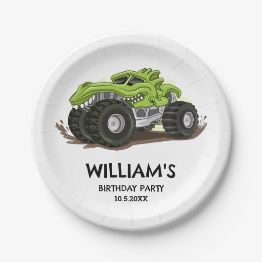 Monster Truck Verjaardagsfeest Minimale Jongens Ve Papieren Bordje (Voorkant)