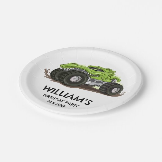 Monster Truck Verjaardagsfeest Minimale Jongens Ve Papieren Bordje (Gekanteld)