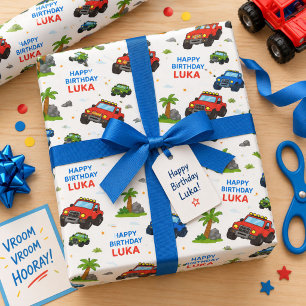Monster Truck Verjaardagsfeest Naam Kinderen Cadeaupapier