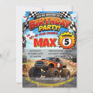 Monster Truck Verjaardagsfeest Uitnodiging