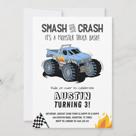 Monster Truck verjaardagsfeest uitnodiging (Voorkant)