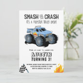 Monster Truck verjaardagsfeest uitnodiging (Staand voorkant)