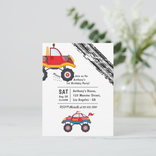 Monster Truck Verjaardagsfeestje Briefkaart (Staand voorkant)