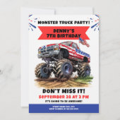 Monster truck verjaardagsfeestje met gewaagde off- kaart (Voorkant)