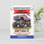 Monster truck verjaardagsfeestje met gewaagde off- kaart (Staand voorkant)