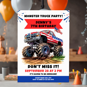 Monster truck verjaardagsfeestje met gewaagde off- kaart