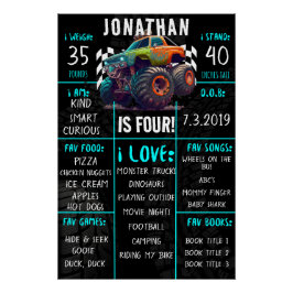 Monster Truck Verjaardagsfeestje Mijlpaal teken Perfect Poster