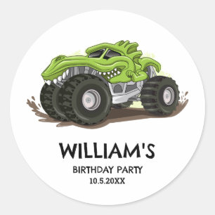 Monster Truck Verjaardagsfeestje Minimaal Jongens  Ronde Sticker
