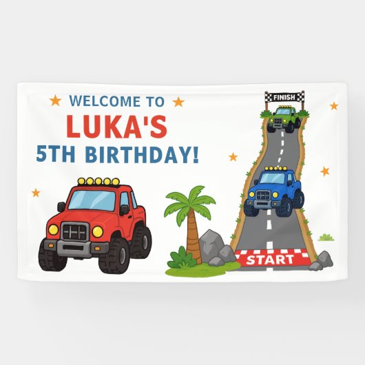 Monster Truck Verjaardagsfeestje Spandoek (Horizontaal)