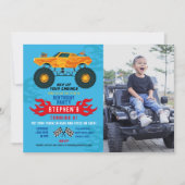 Monster Truck Verjaardagsfeestje Vlammen Groot Fot Kaart (Voorkant)