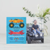 Monster Truck Verjaardagsfeestje Vlammen Groot Fot Kaart (Staand voorkant)