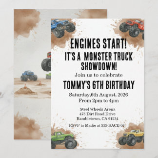 Monster Truck Verjaardagsuitnodiging Kaart