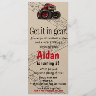 Monster Truck Verjaardagsuitnodiging Kaart