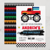 Monster truck verjaardagsuitnodiging kaart (Voorkant / Achterkant)