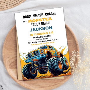 Monster Truck Verjaardagsuitnodigingen Sinaasappel Kaart