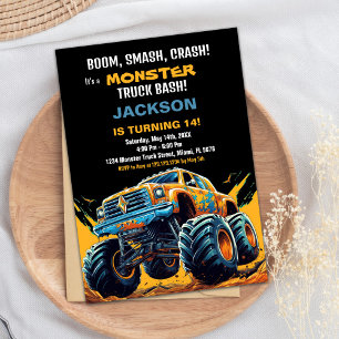 Monster Truck Verjaardagsuitnodigingen Sinaasappel Kaart