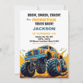 Monster Truck Verjaardagsuitnodigingen Sinaasappel Kaart (Voorkant)